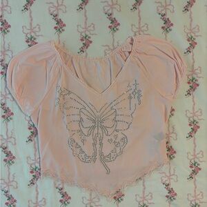 ROMWE Pink Silver Asymmetrical Cap Sleeve Blouse